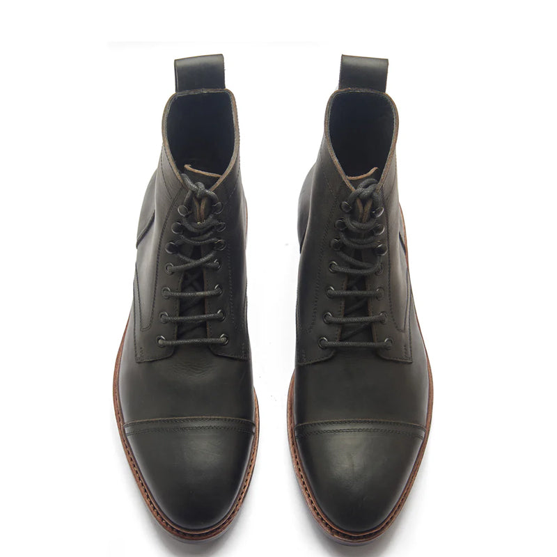 Premium Leather Lace-Up Cap-Toe Derby Boot Brown