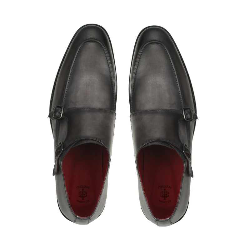 Classic Solid Leather Double Monk Shoe Grey