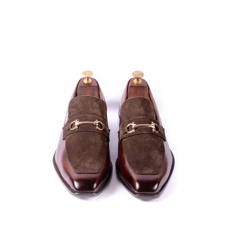 Men Suede Upper Horsebit Buckled Leather Loafer Brown