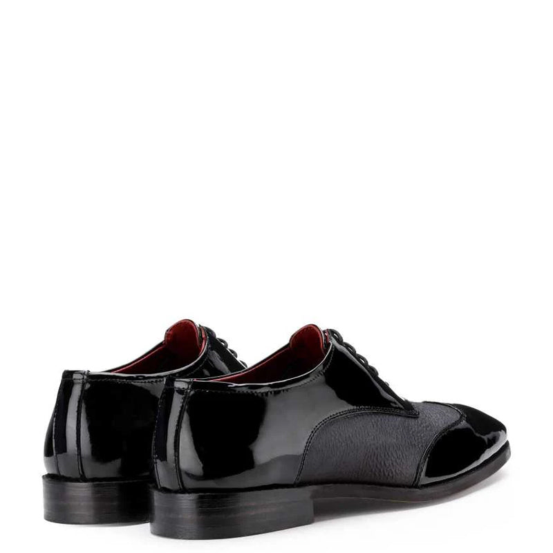 Dual Texture Patent Shiny Leather Oxford Black Shoe