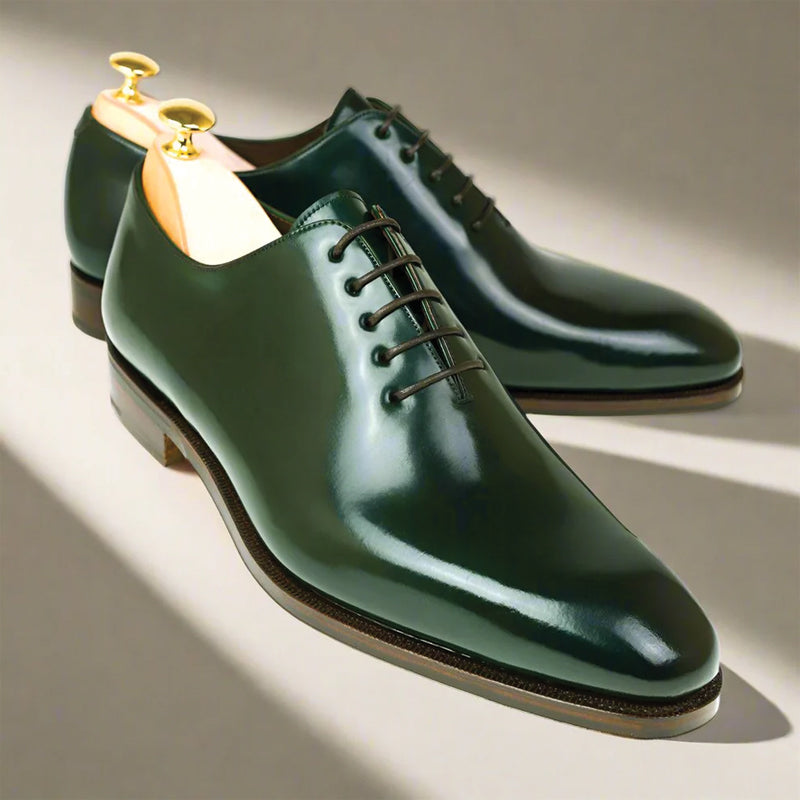 Men Wholecut Plain Shiny Leather Oxford Shoe Green