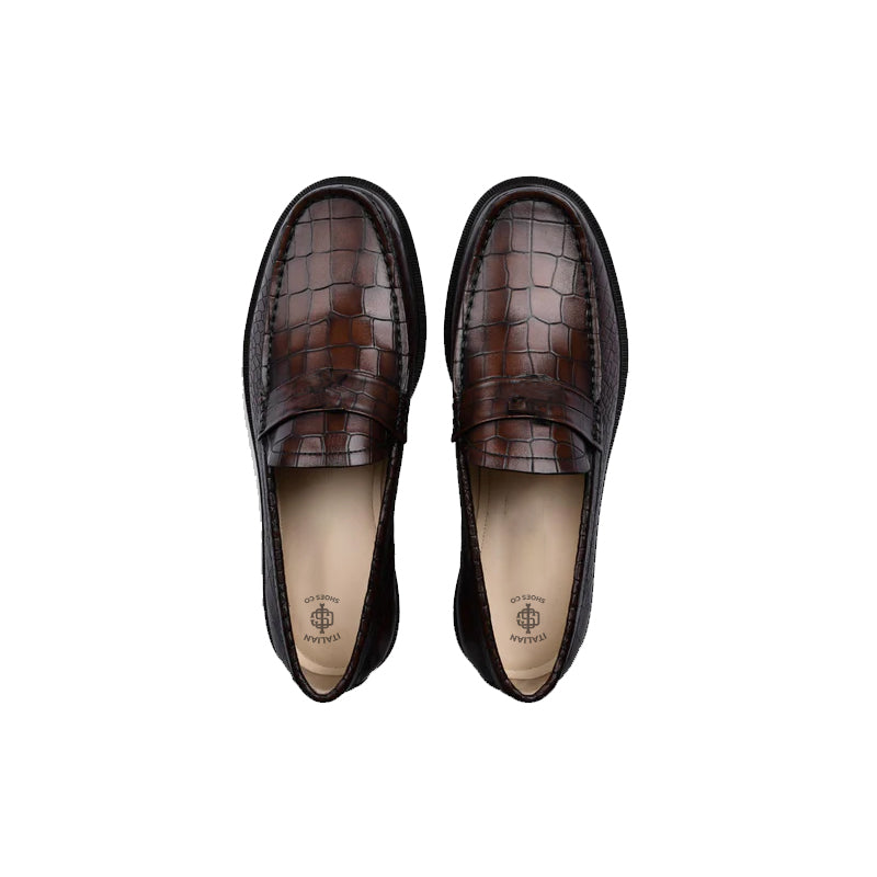 Men's Round Toe Croc Loafers Black