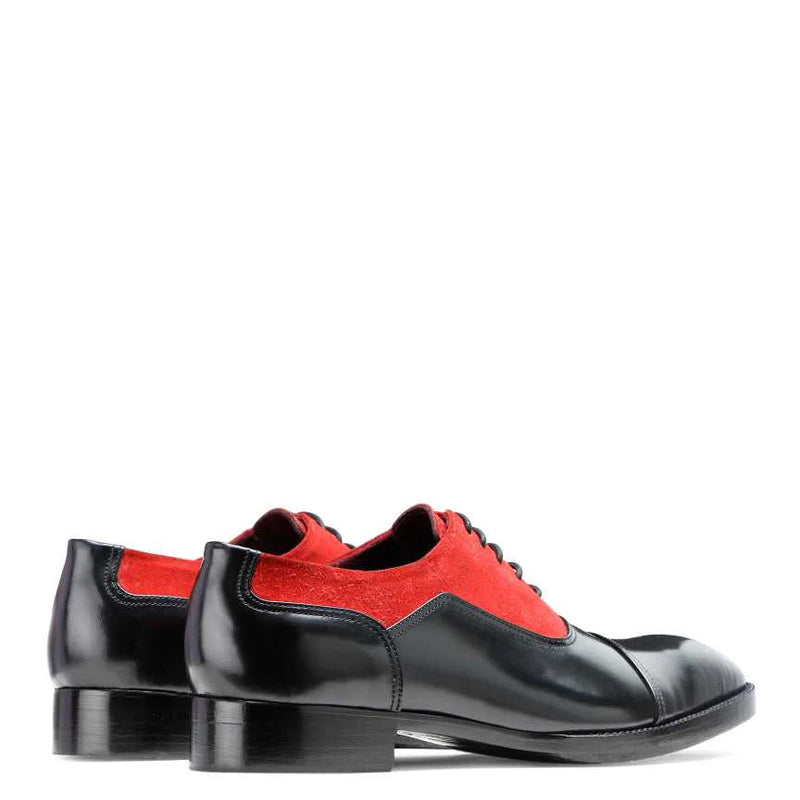 Polished Shiny Leather Black and Red Captoe Oxford Shoe