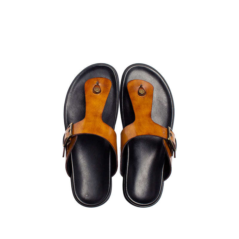Men Slip-On Leather Brown Buckle Sandal