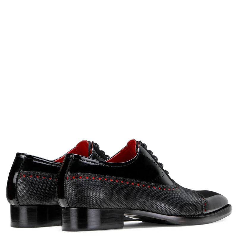 Patent Handmade Dotted Accents Cobalt Oxford Black Shoe