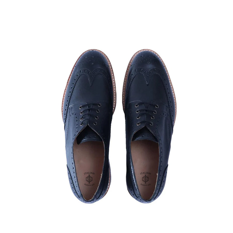Classic Design Solid Leather Blue Derby Shoe