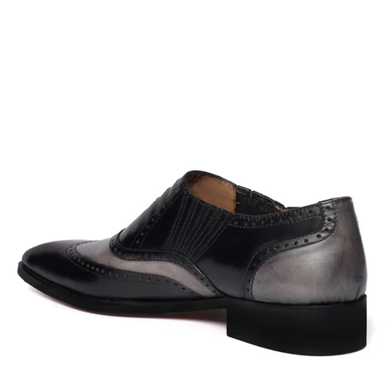 Leather Square Toe Lace-Up Oxford Black Grey Shoe