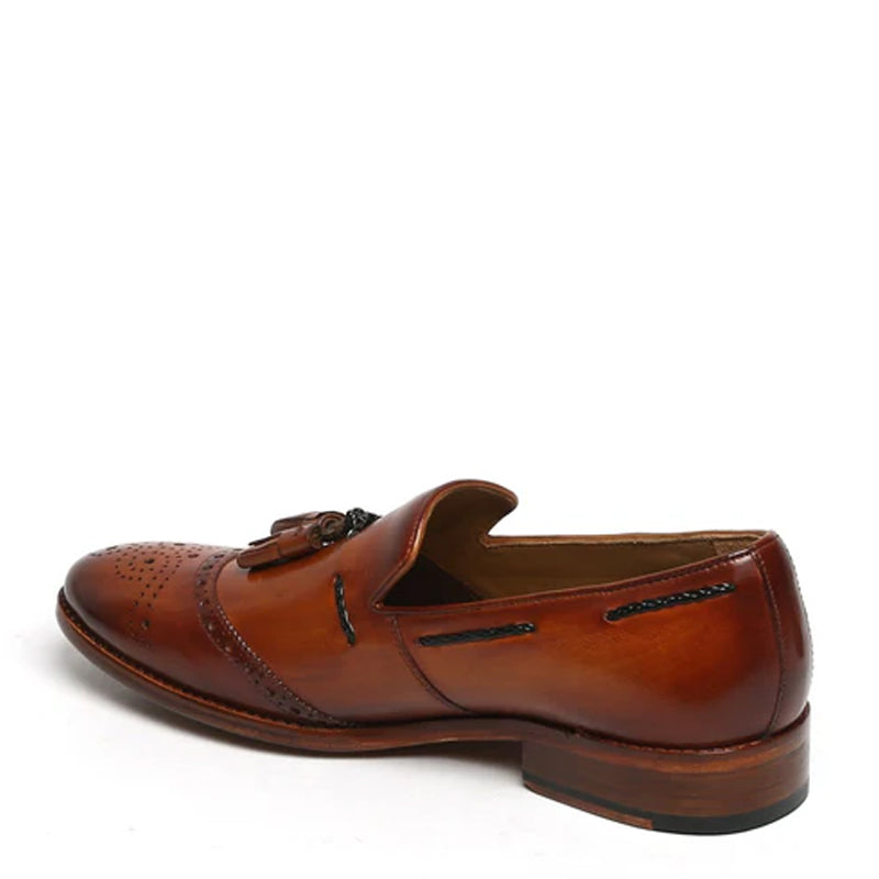 HandPainted  Leather Slip-On Tassel Brown Loafer