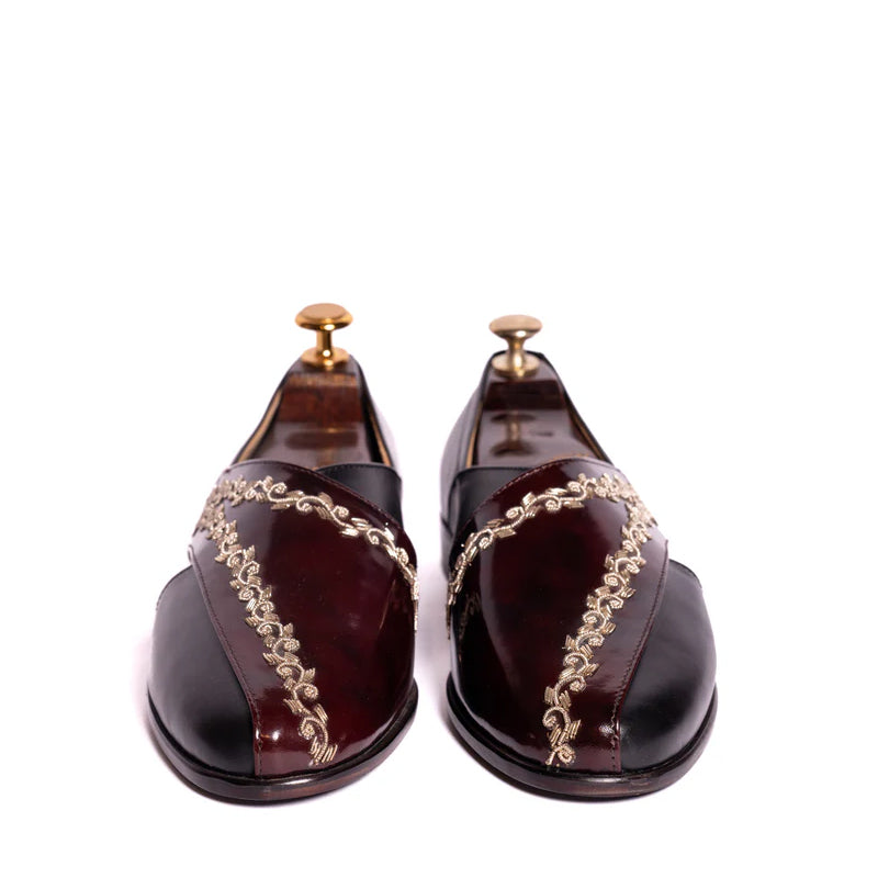 Handmade Shiny Leather Kail Peshawari Cherry and Black Sandal
