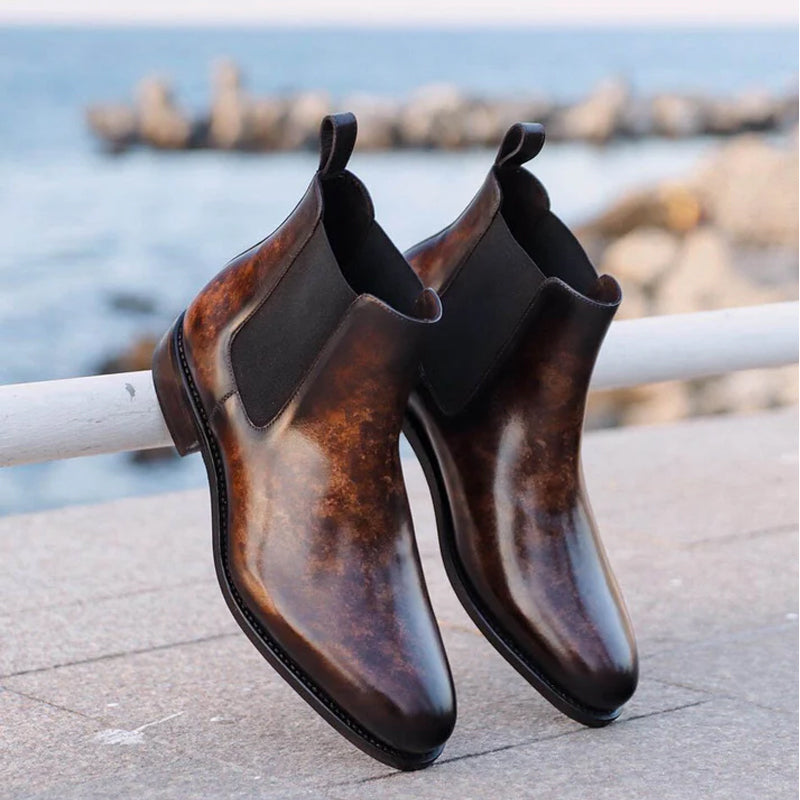 Men Leather Patina Chelsea Boots