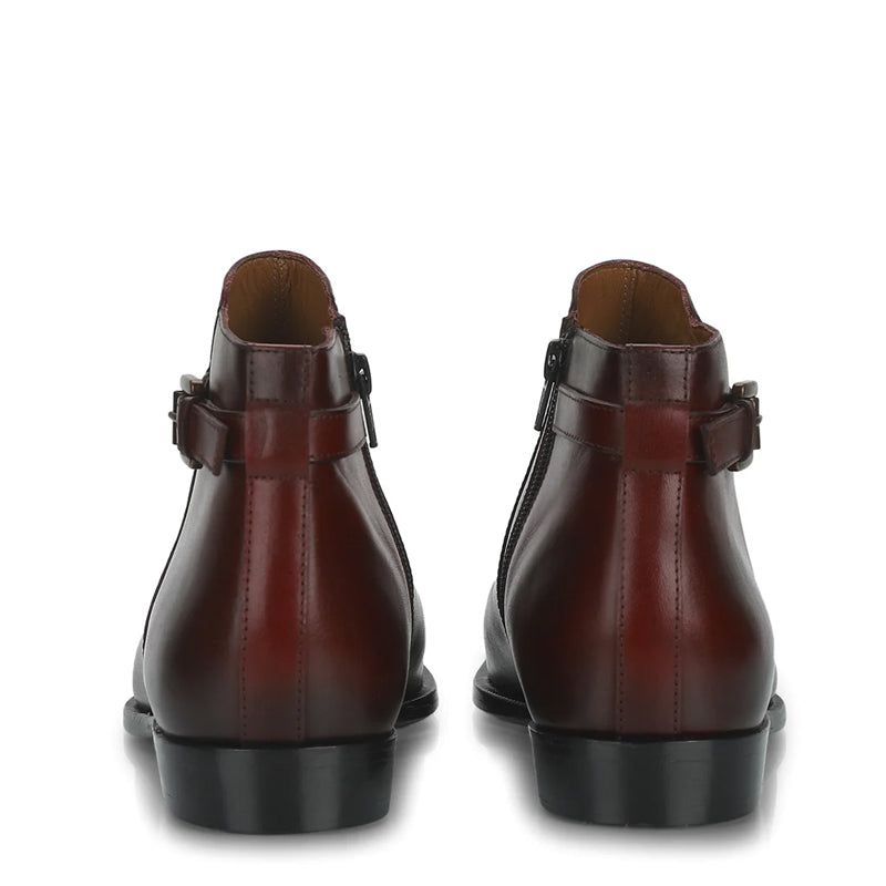 Men Solid Leather Side Zipper Black Boot With Buckle