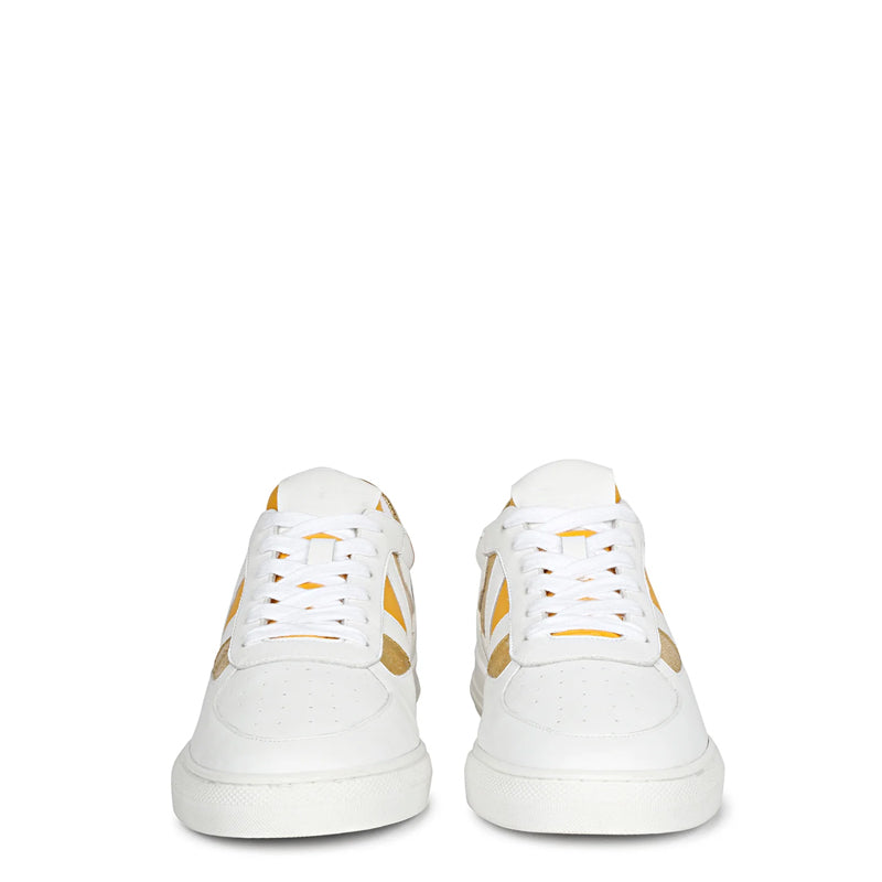 Leather Handcrafted White and Green Sneaker For Men