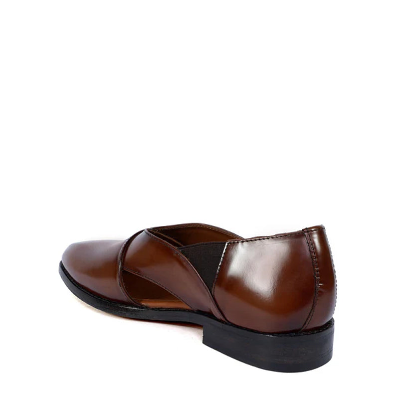 Cross Strap Slip-On Leather Peshawari Black Sandal