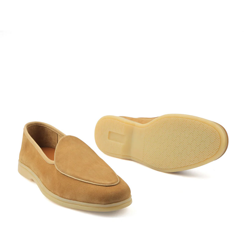 Suede Leather Solid Green Loafers For Men