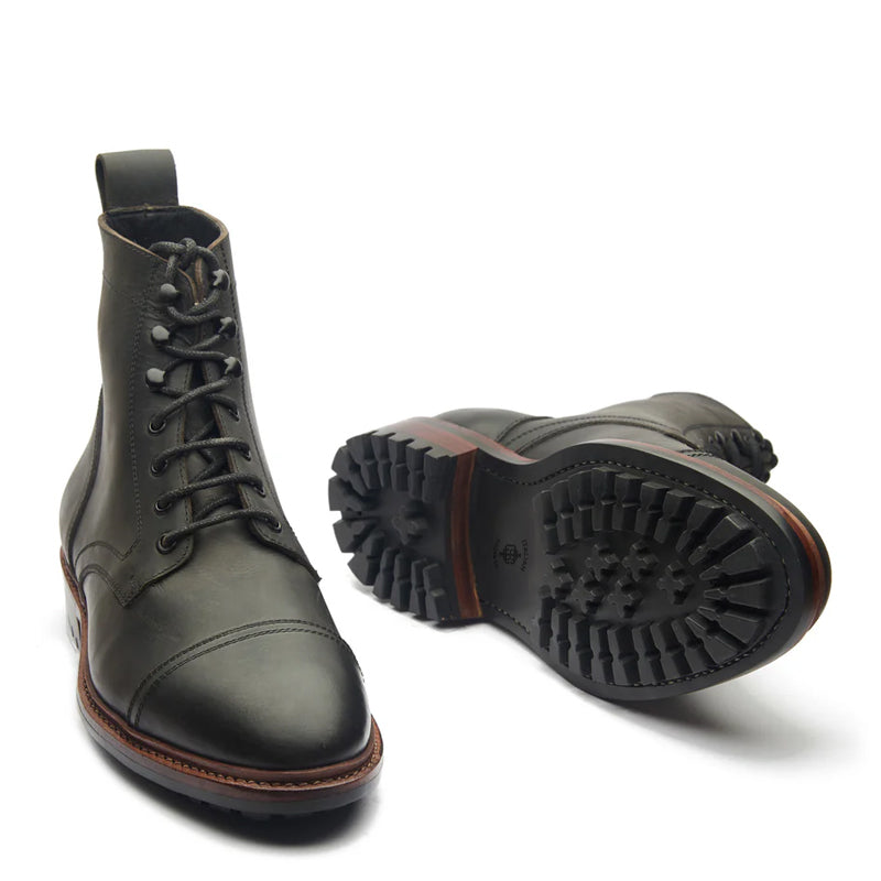 Premium Leather Lace-Up Cap-Toe Derby Boot Brown