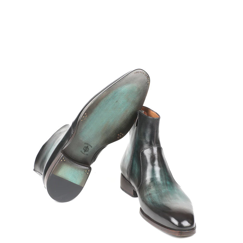 HandPainted Solid Leather Chelsea Boot Black and Green