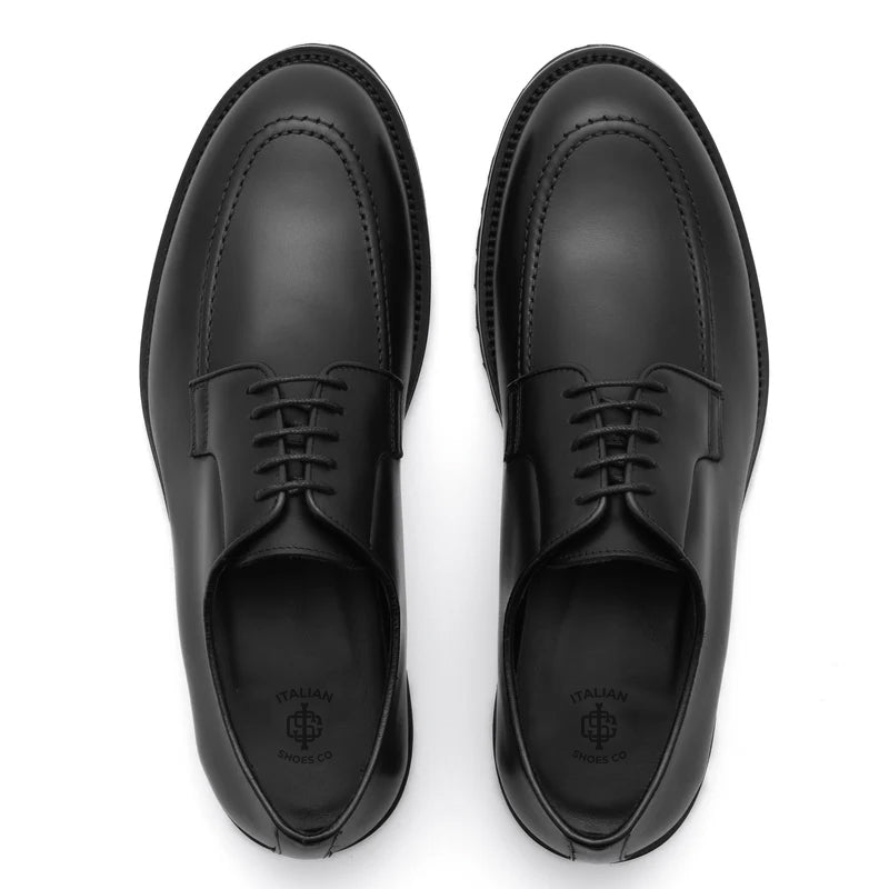 Men Classic Plain Solid Leather Black Derby Shoe