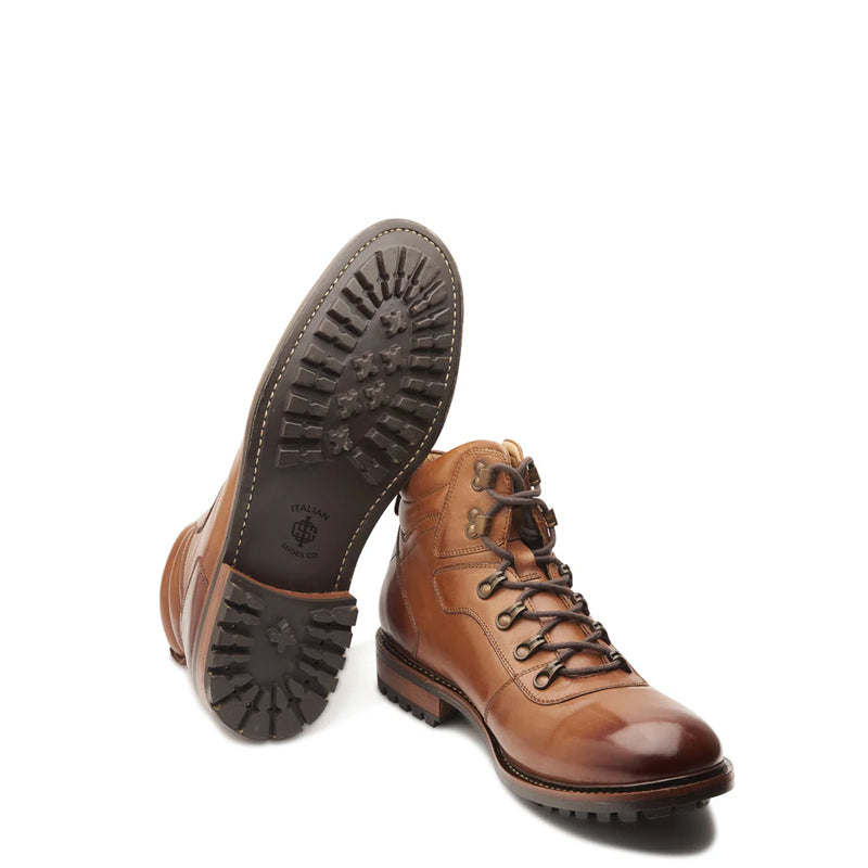 Leather Lace-Up Mid Top Ankle Cognac Boot For Men
