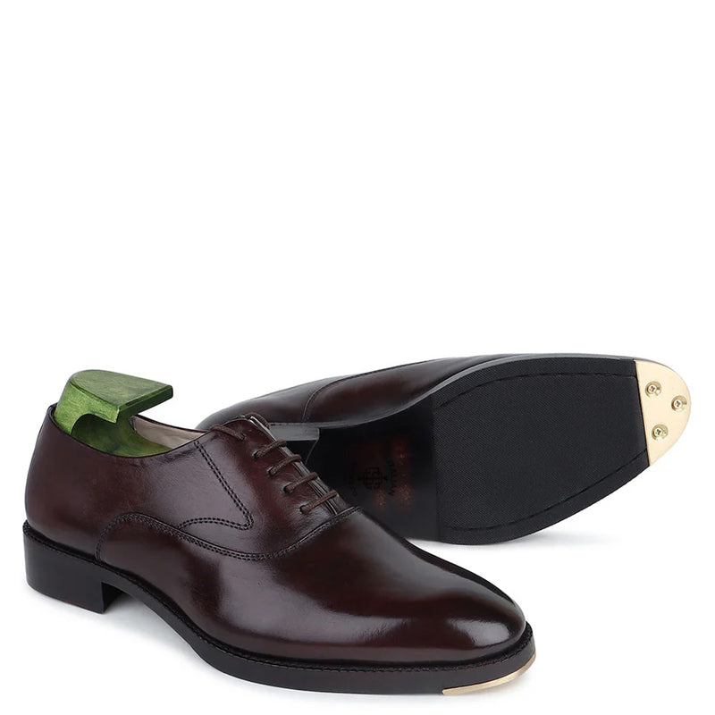Polished Leather Oxford Brown Shoe With Metal Toe