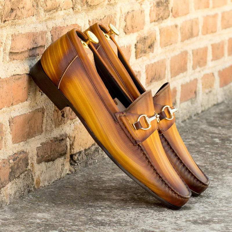 Classic Patina Leather Moccasins Buckled Loafer