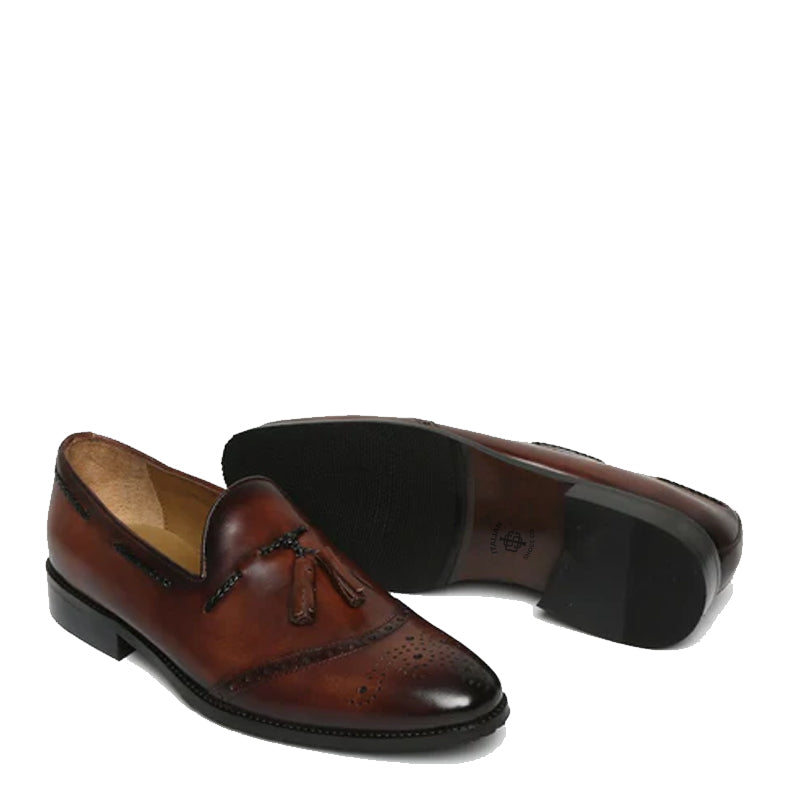 HandPainted  Leather Slip-On Tassel Brown Loafer