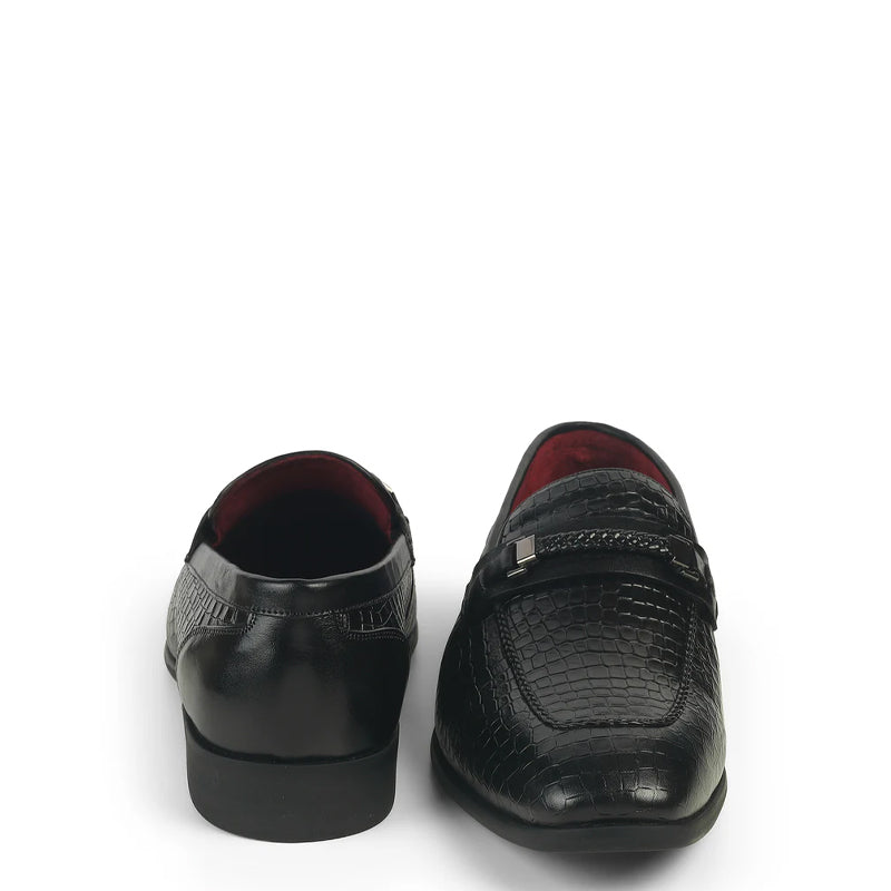 Men Crocodile Pattern Leather Stylish Loafer Black