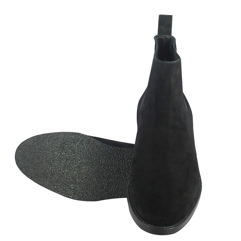 Men Suede Mid-Top Leather Chelsea Boot Black