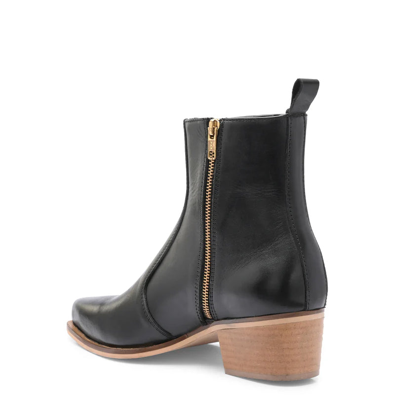 Polished Leather High Heel Side-Zipper Boot Black