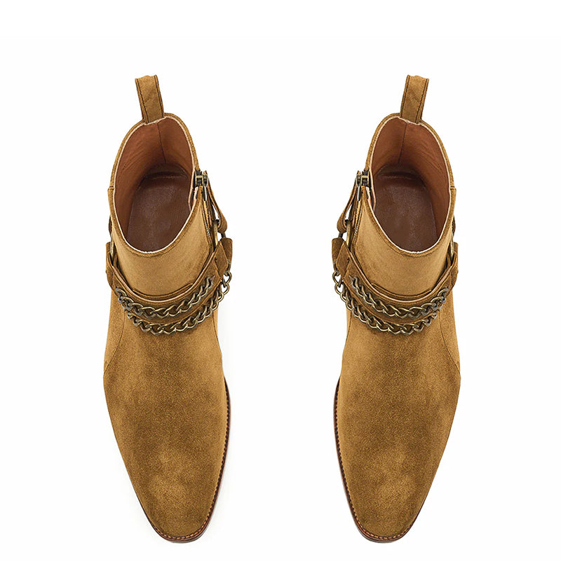 Italian Suede Leather Boots With Chain