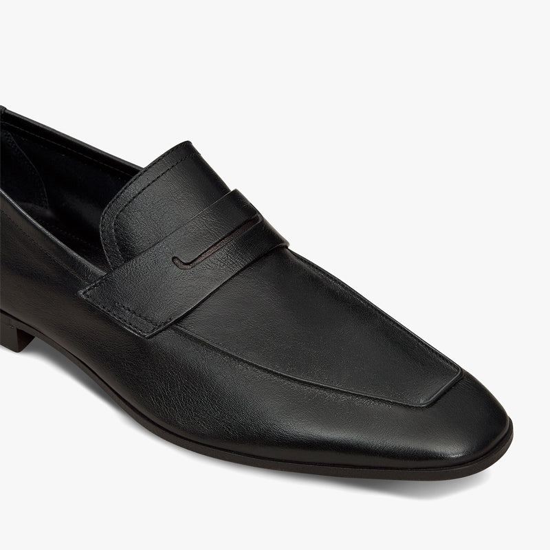 Plain Solid Leather Black Loafer For Men