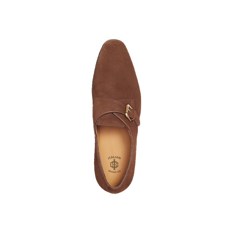 Men Suede Leather Single Monk-Strap Loafer Brown