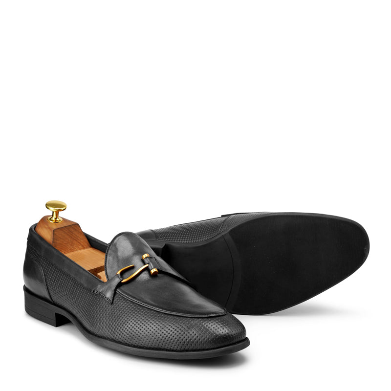 Classic Side Hook Leather Black Loafer