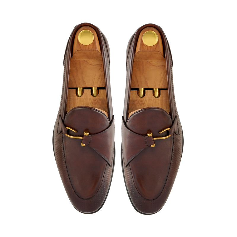 Luxury Pure Leather Brown Loafer With Side Hook