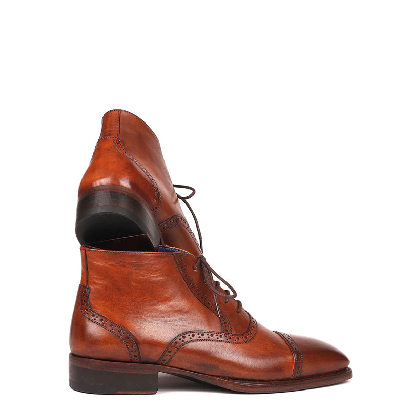 Men Antique Cap Toe Leather Ankle Boots