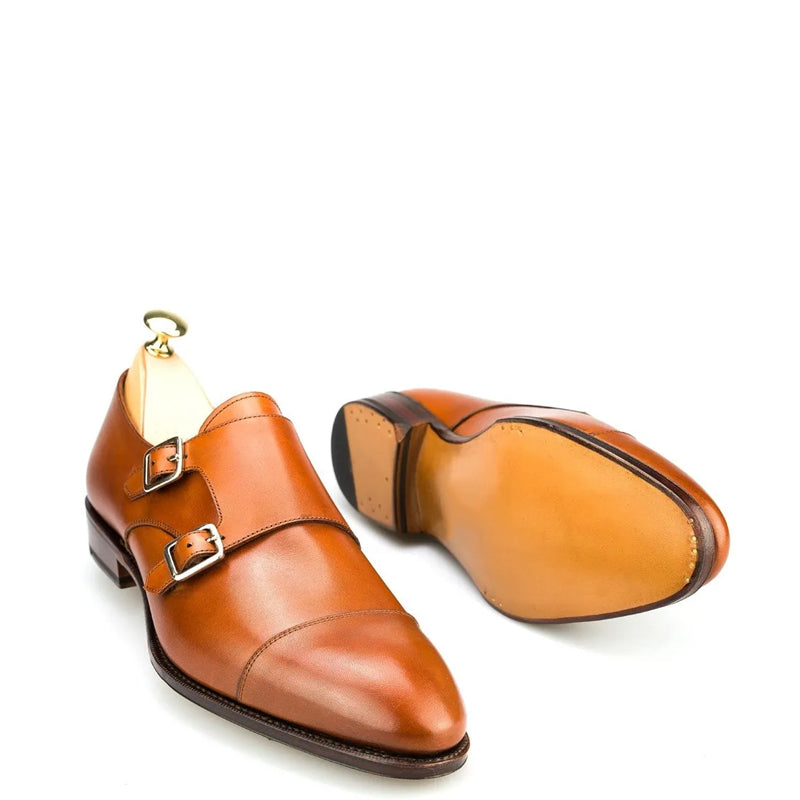 Premium Captoe Leather Double MonkStrap Shoe Burgundy