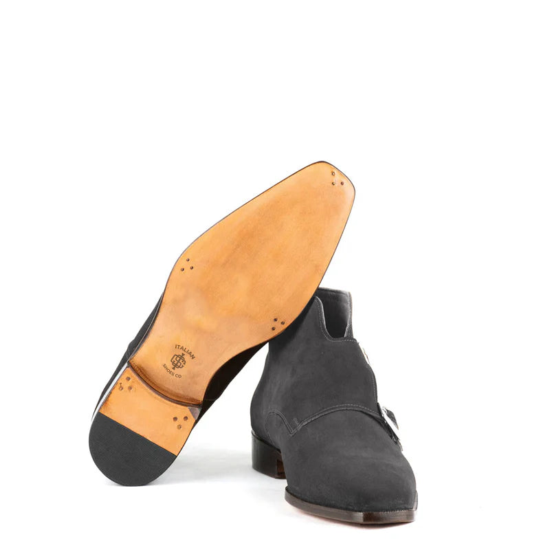 Classic Suede Leather Double Monkstraps Ankle Boot Brown