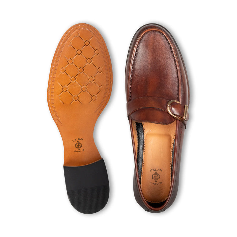 Polished Leather Single MonkStraps Brown Loafer