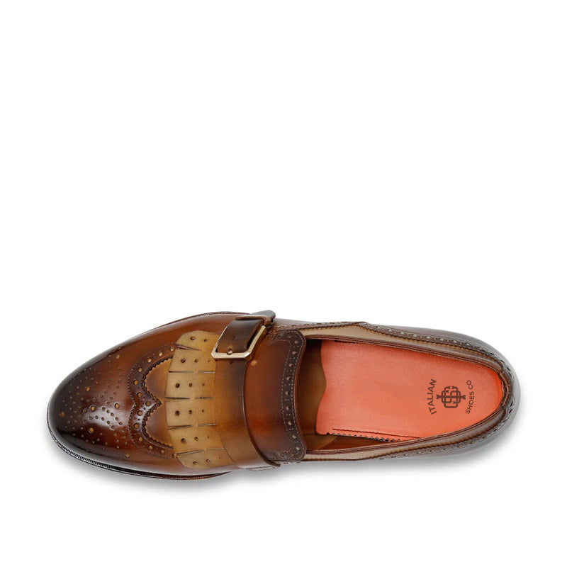 Handmade Leather Single Buckle Brown Loafer With Fringe