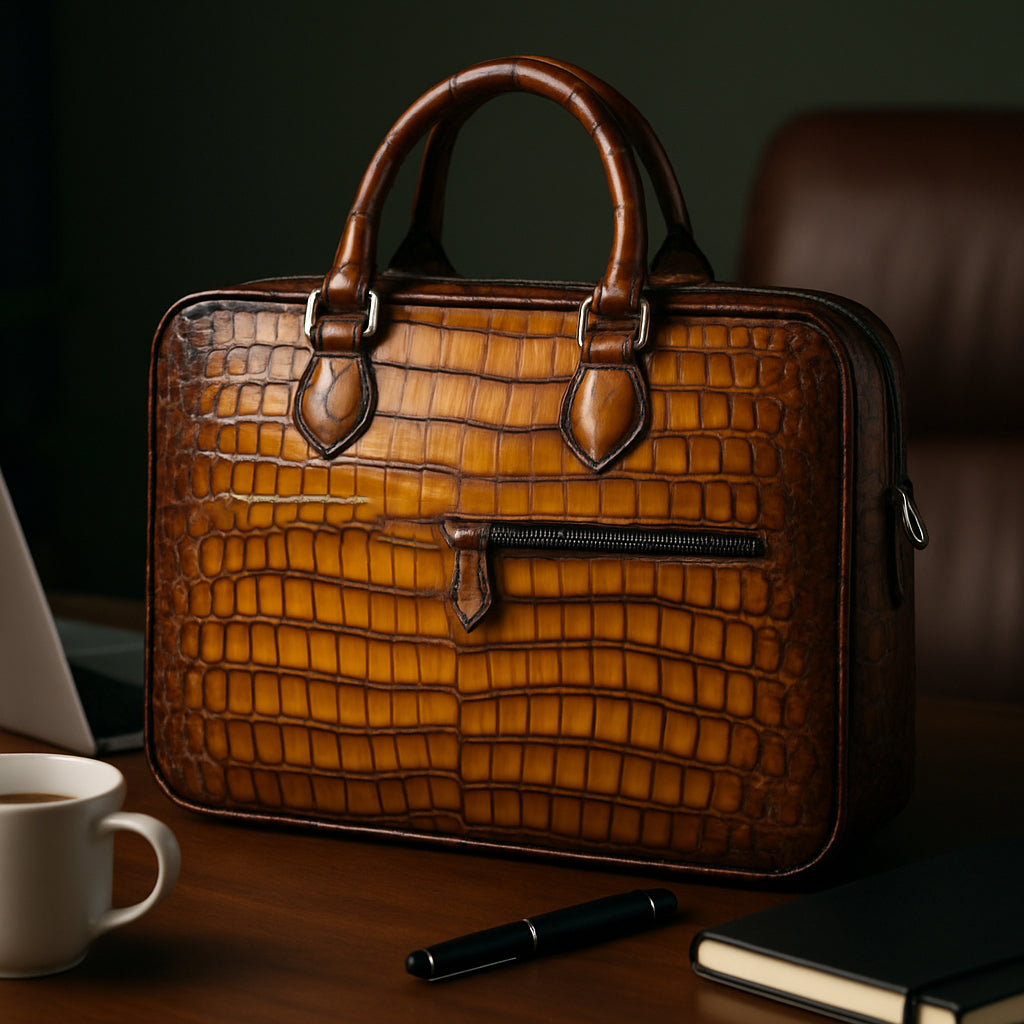 Men's Original Luxury Green Crocodile Leather Briefcase Bag