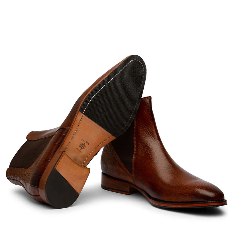 Luxury Design Croco Pure Leather Chelsea Boot Brown