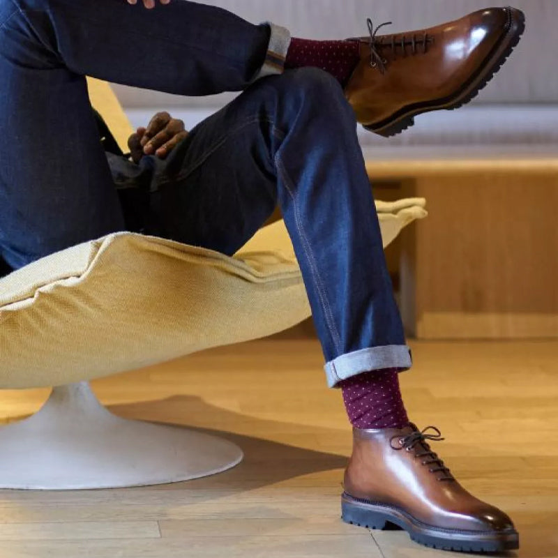 Patina Grey Wholecut Shiny Leather Derby Ankle Boots
