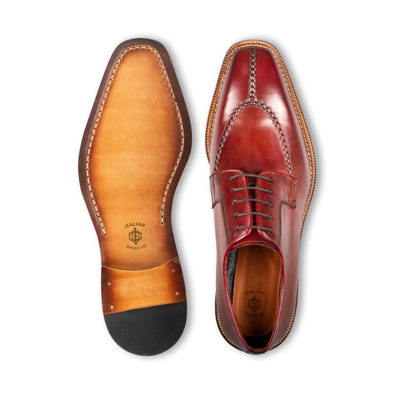 Split Toe Handpainted Crust Leather Derby Shoe Tan