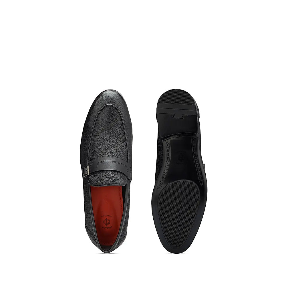 Pure Leather Stylish Black Loafer With Side Buckle