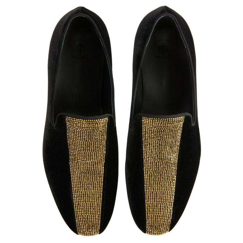 Handmade Gold Design Suede Leather Fashion Black Loafer