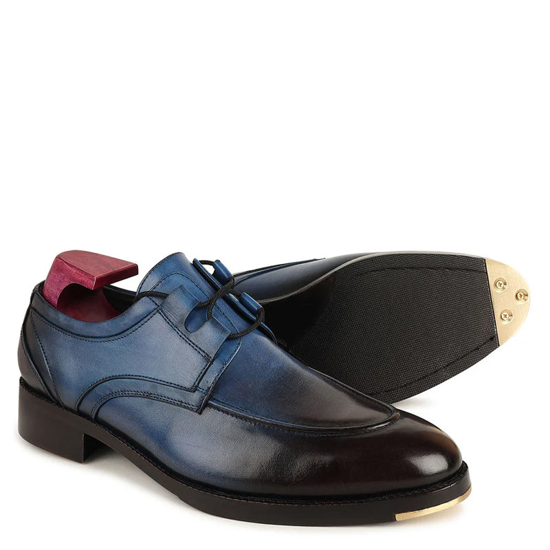 Patina Criss Cross Detail Derby Blue Shoe With Metal Toe