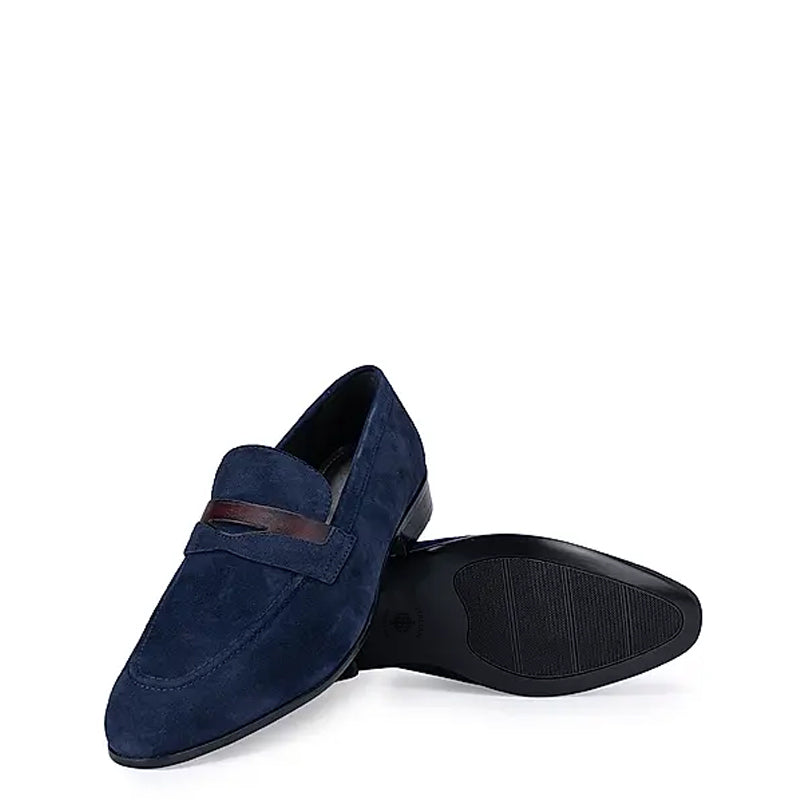 Classic Blue Suede Leather Penny Moccasins Loafer