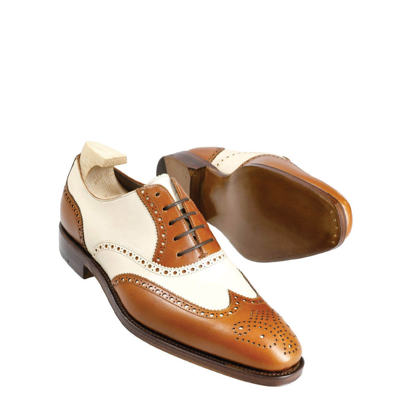 Wingtip Dual Tone Solid Leather Oxford Shoe Tan and White