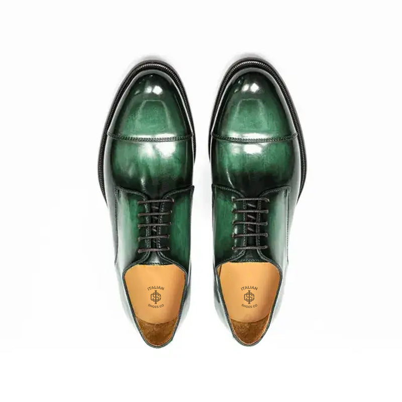 Classic Handmade Shiny Leather Oxford Green Shoe