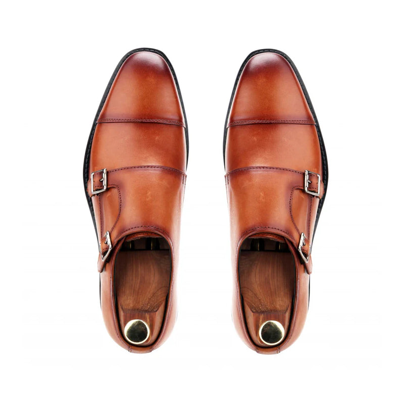 Classic Design Leather Double Monk Strap Shoe Tan