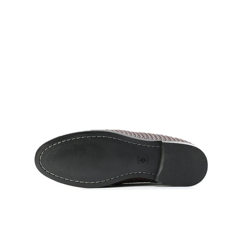Woven Slip-On Leather Black Loafer For Men